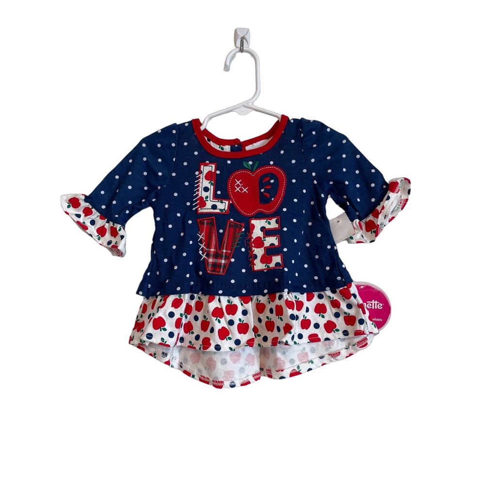 Nannette Kids long bell sleeve tunic top red blue apple polka dot LOVE 18mos.